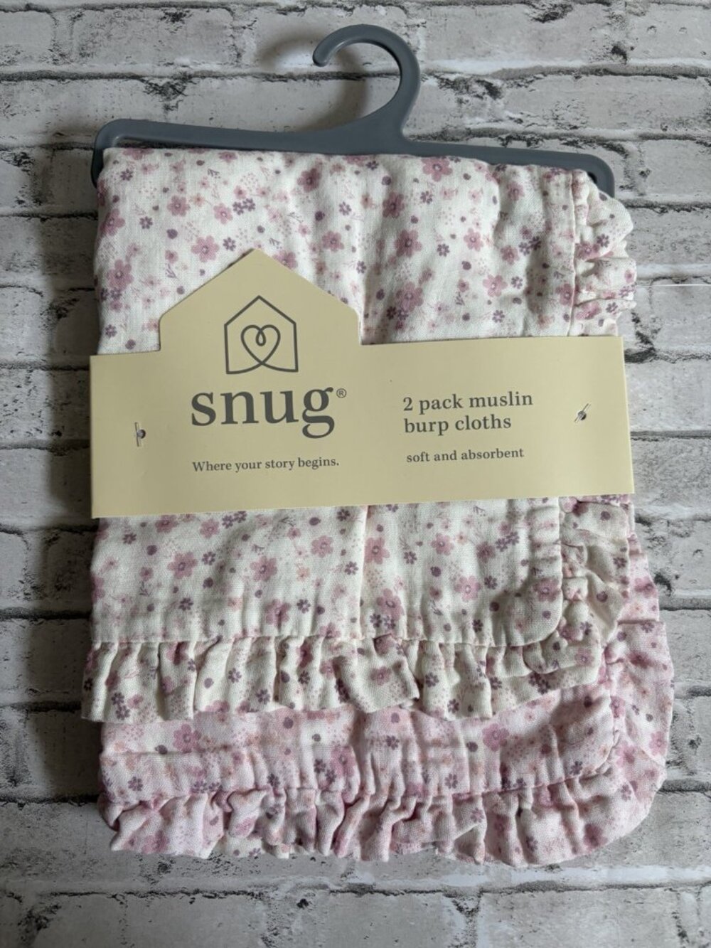 Snug 2 Pack Muslin Pink Flower Burp Cloths NWT